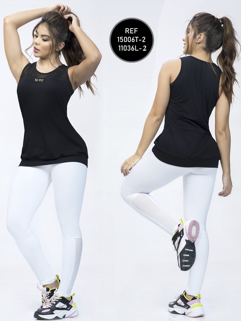 [10711036L2S] Women's Black and White Thaxx Activewear Set – Tank Top and Leggings (S)