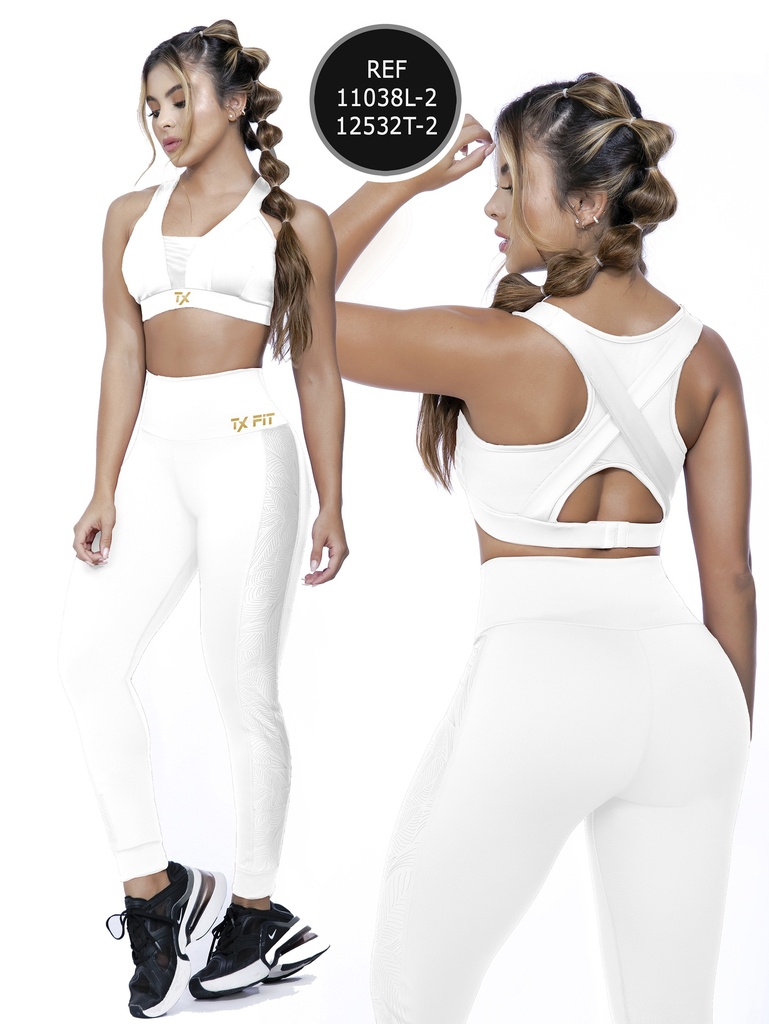 Women's White Thaxx Activewear Set – Cutout-Back Crop Top and Leggings