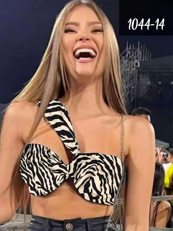 Crop Top Bandeau Torcido Estampado Cebra para Mujer 1044-14