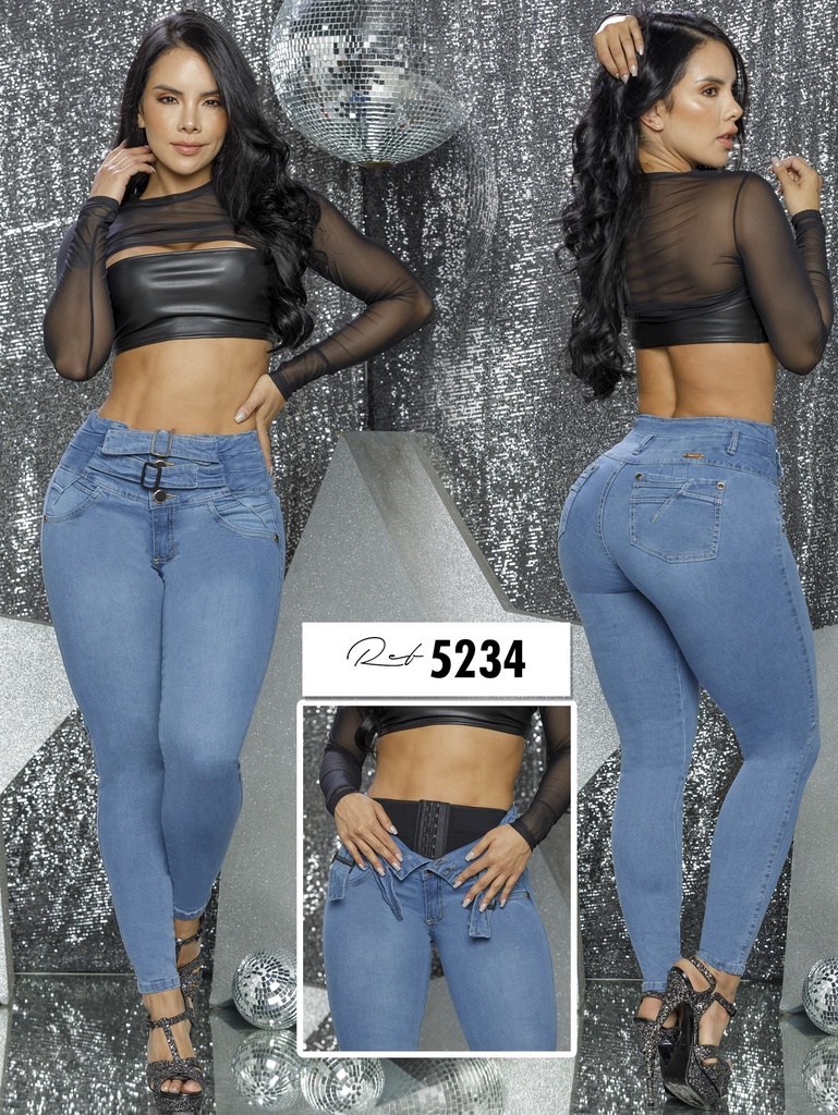 Jeans Levantacola Skinny Azul Medio con Faja Interna