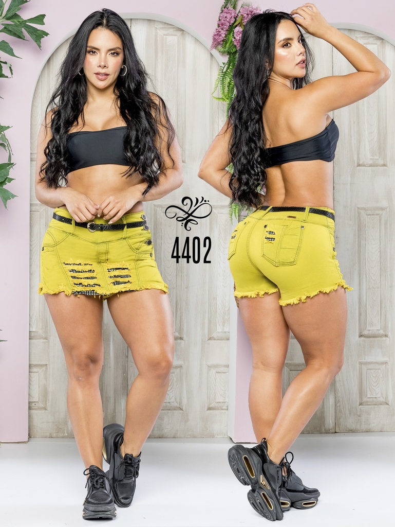 Women's Lime Yellow Distressed Butt-Lifting Denim Skort