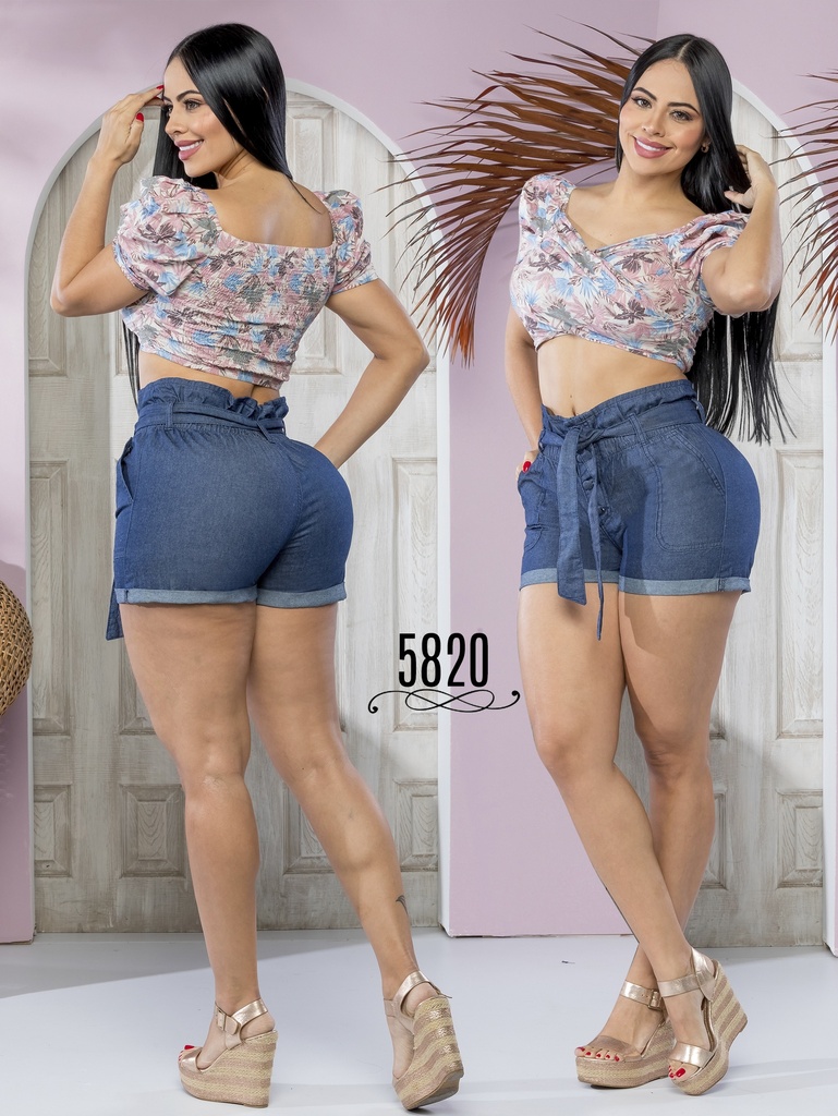 [333582005] Short con Lazo Levantacola Azul Jean para Mujer 5820