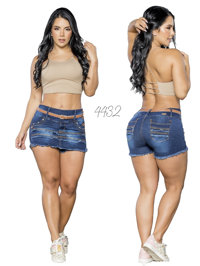 Women's Medium Dark Wash Frayed-Hem Butt-Lifting Denim Skort