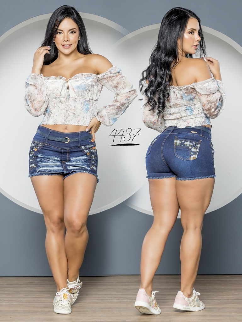Women's Navy Blue Embroidered Butt-Lifting Denim Skort