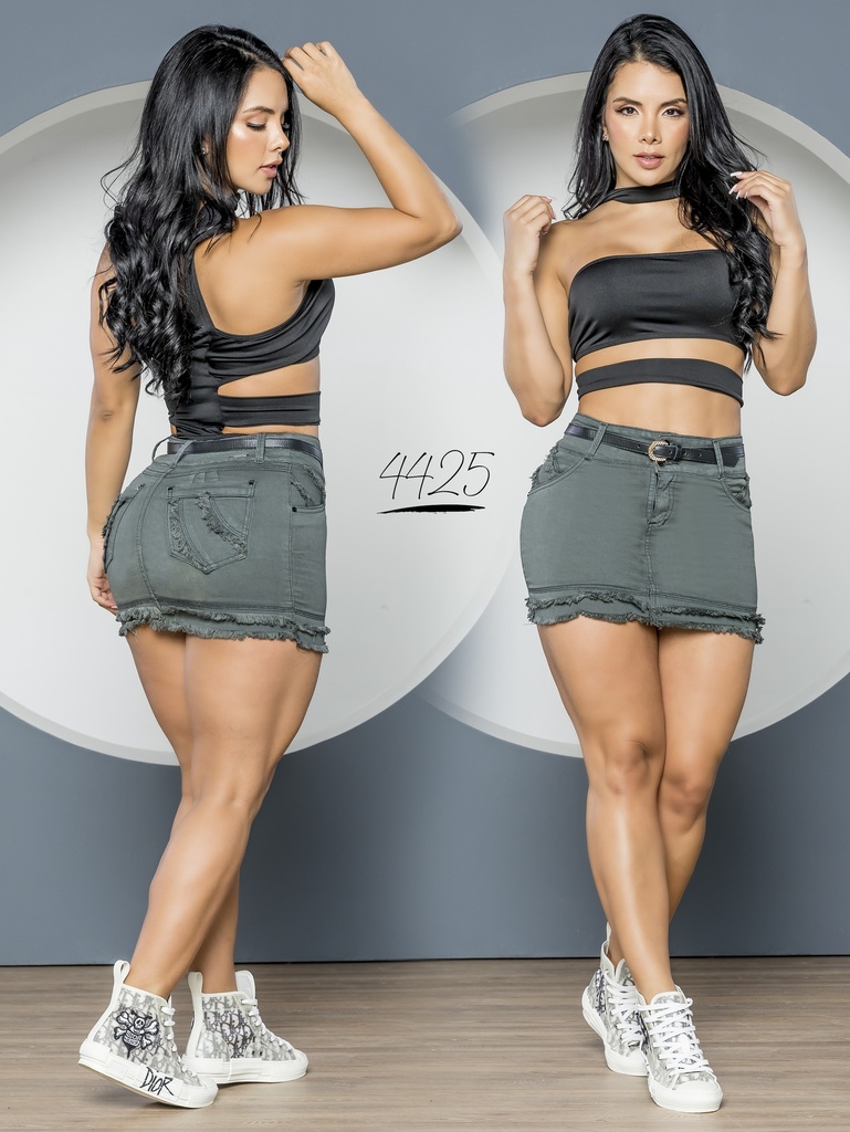Women's Olive Green Denim Butt-Lifting Mini Skirt