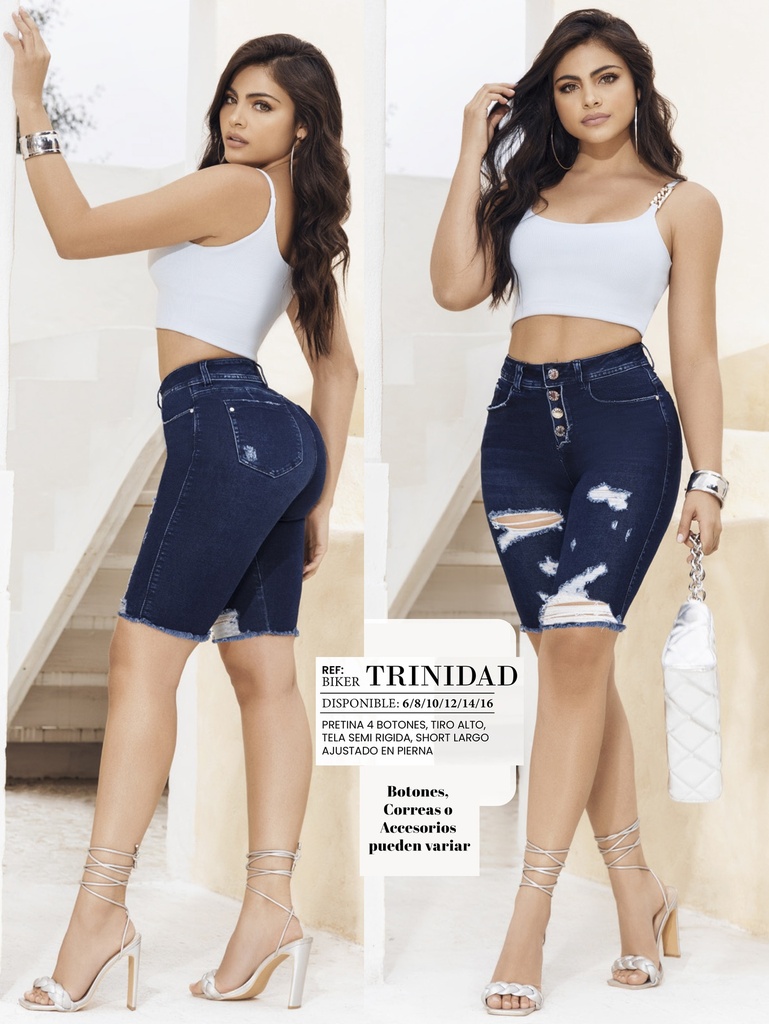 Women's Dark Wash Ripped-Knee Butt-Lifting Knee-Length Denim Pants