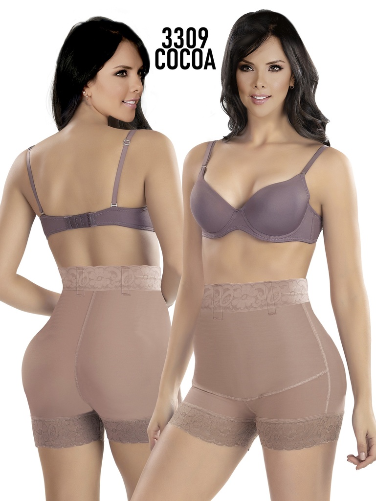 [1373309XXL1] Women's Cocoa Colombian Powernet High-Waisted Short Faja – Thaxx Style 3309