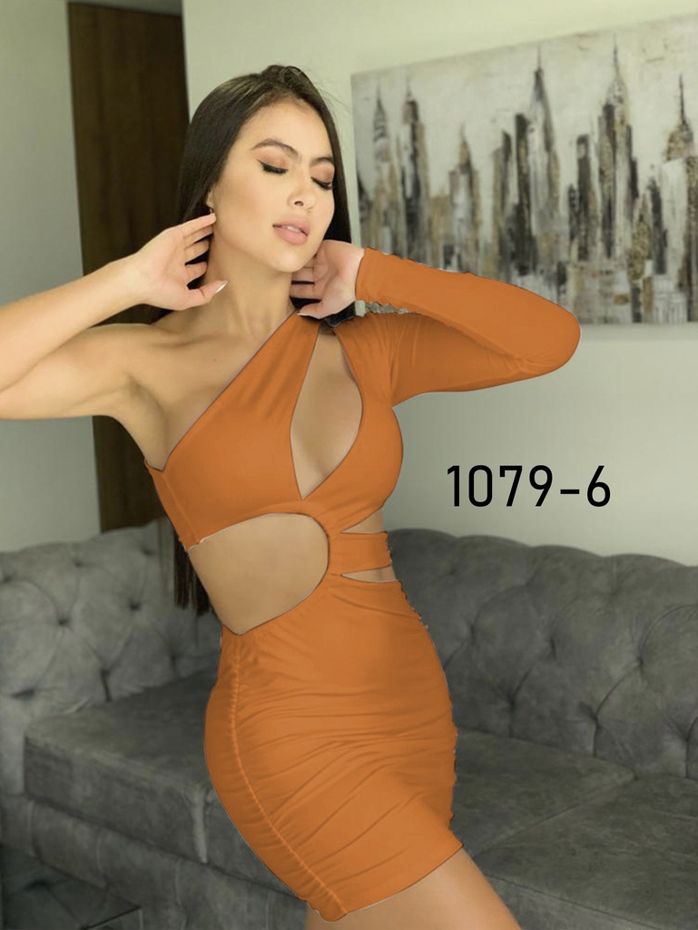 Women's Orange One-Sleeve Cut-Out Ruched Bodycon Mini Dress