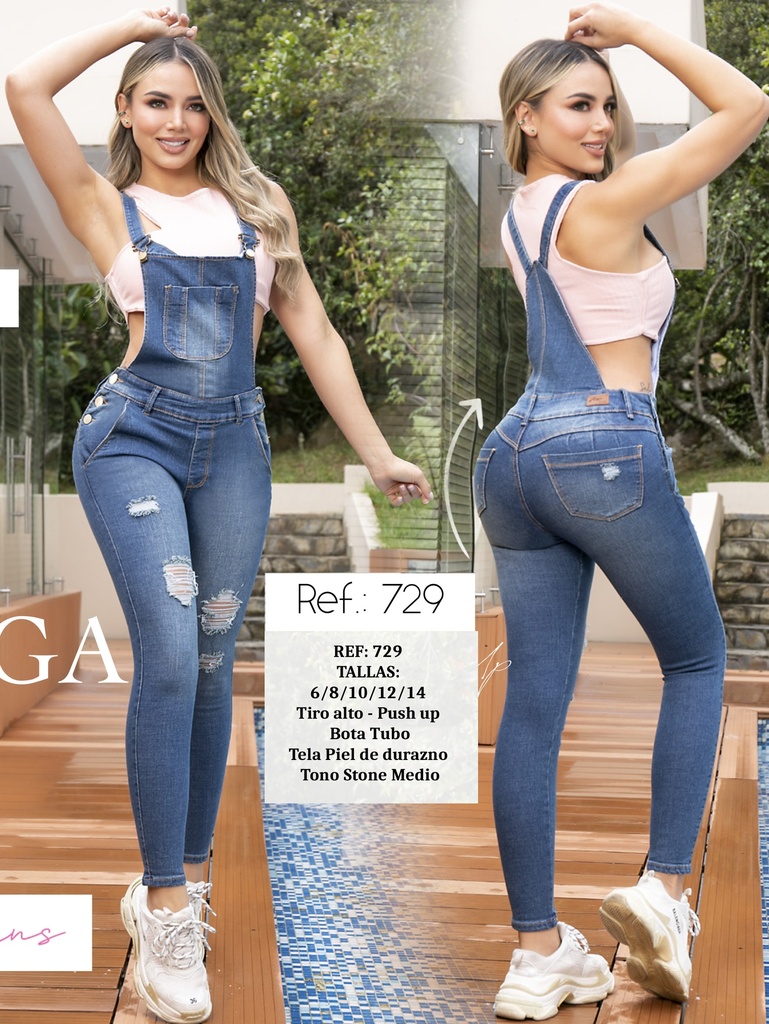 Overol de Jean Azul Medio Push-Up de Tiro Alto