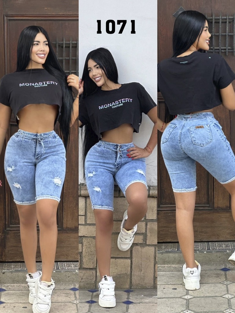 [357107103] Women's Light Wash Ripped Butt-Lifting Bermuda Denim Pants
