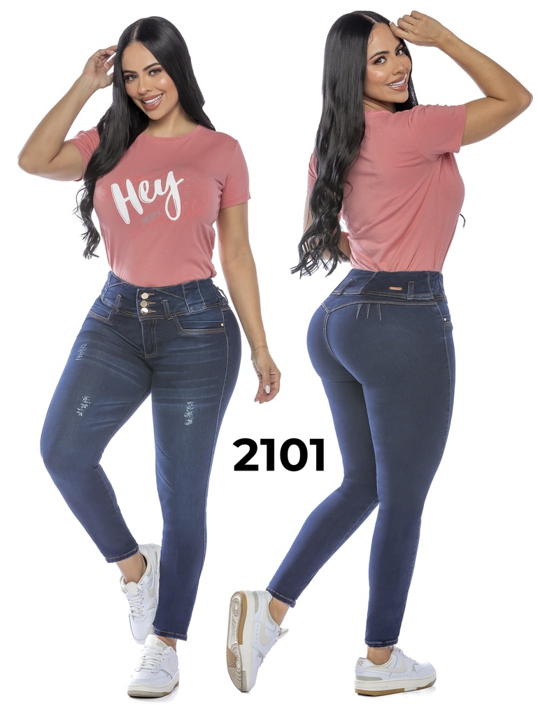 Women's Gray-Blue Distressed Skinny Butt Lift Jeans 2101