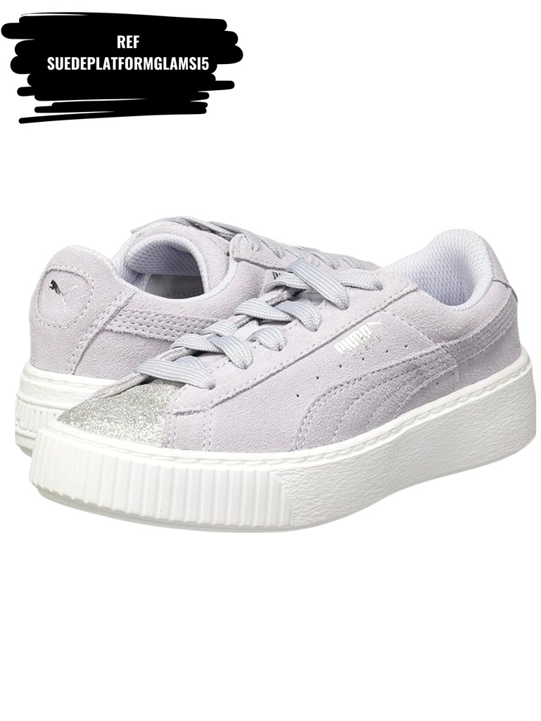[263SuedePlatformGlamSI5-5.5] Women's Gray Suede Platform Sneakers with Silver Toe Cap