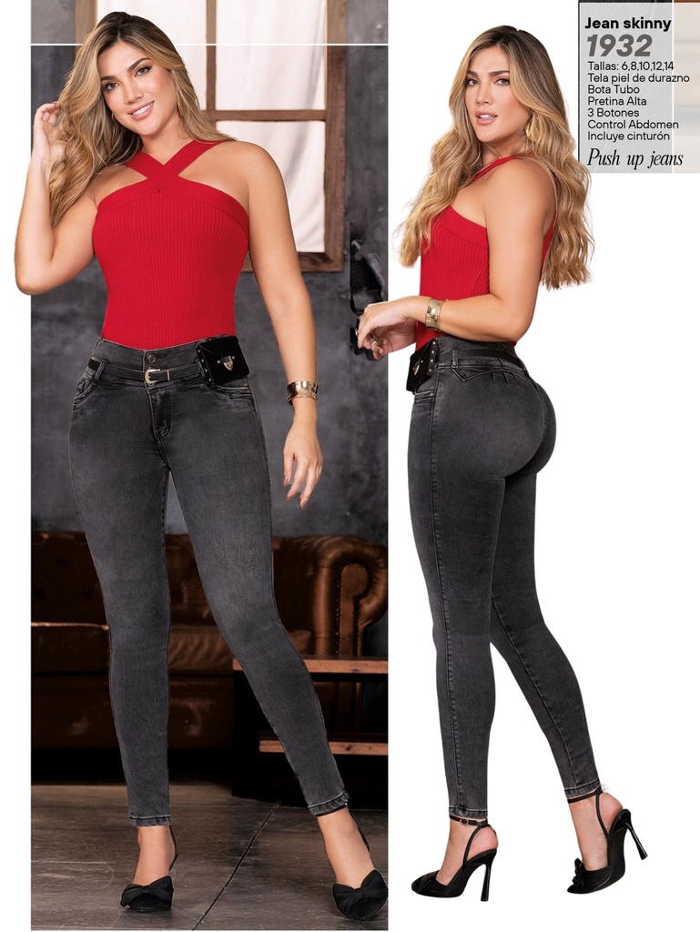 Women's Washed Black Skinny Butt Lift Jeans 1922