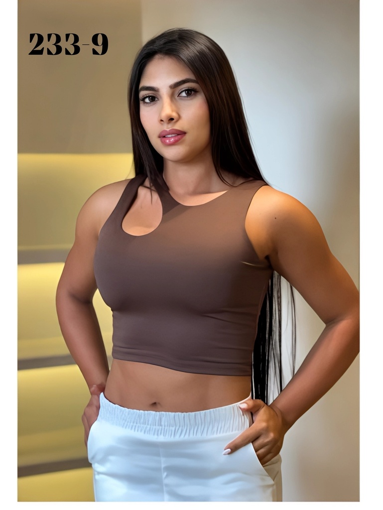 Women's Brown Cutout Top 233-9