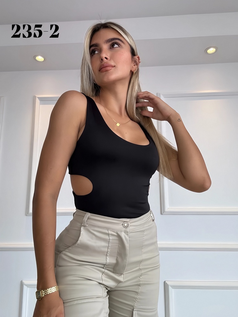 Women's Black Side Cutout Sleeveless Bodysuit 235-2