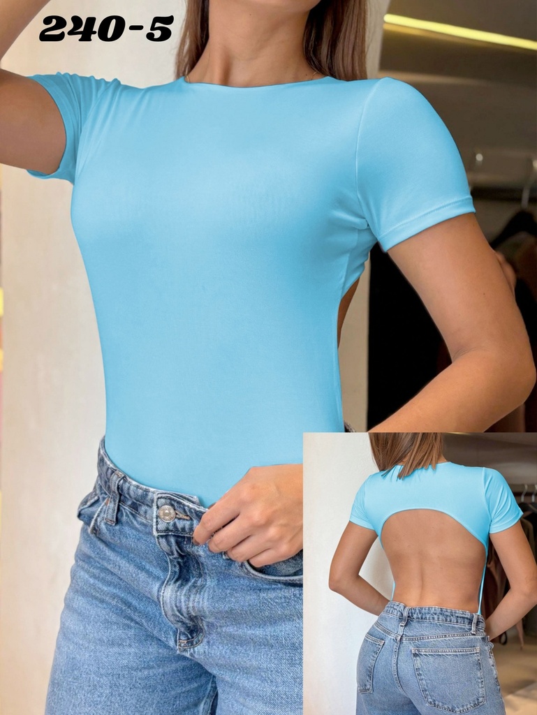 Colombian Open Back Bodysuit – Short Sleeve, Sky Blue