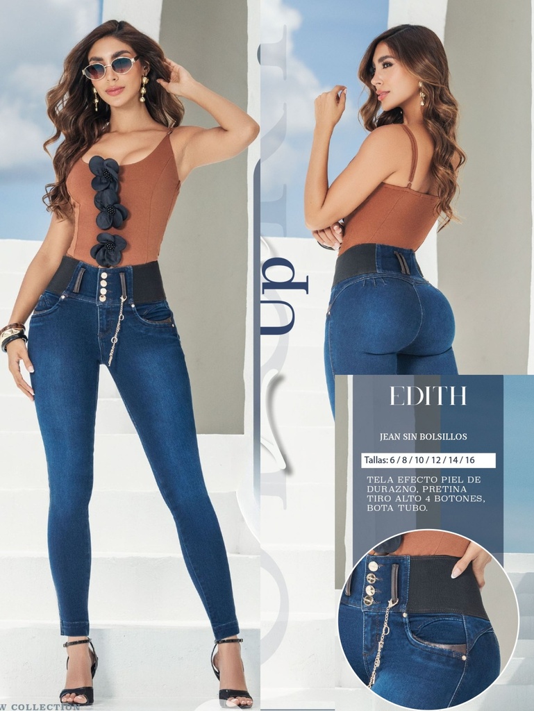 Jeans Skinny Levantacola Tiro Alto Lavado Oscuro para Mujer 289EDI