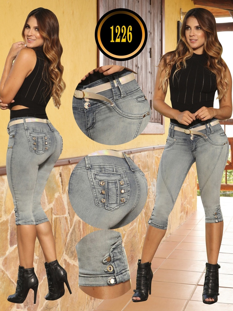 Women's Faded Gray-Blue Butt-Lifting Capri Jeans with Button Pockets – Thaxx Boutique