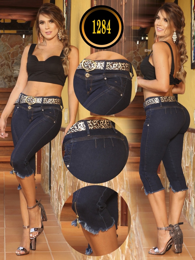 Colombian Butt Lifting Capri Jeans 1284 – Frayed Hem, Dark Wash
