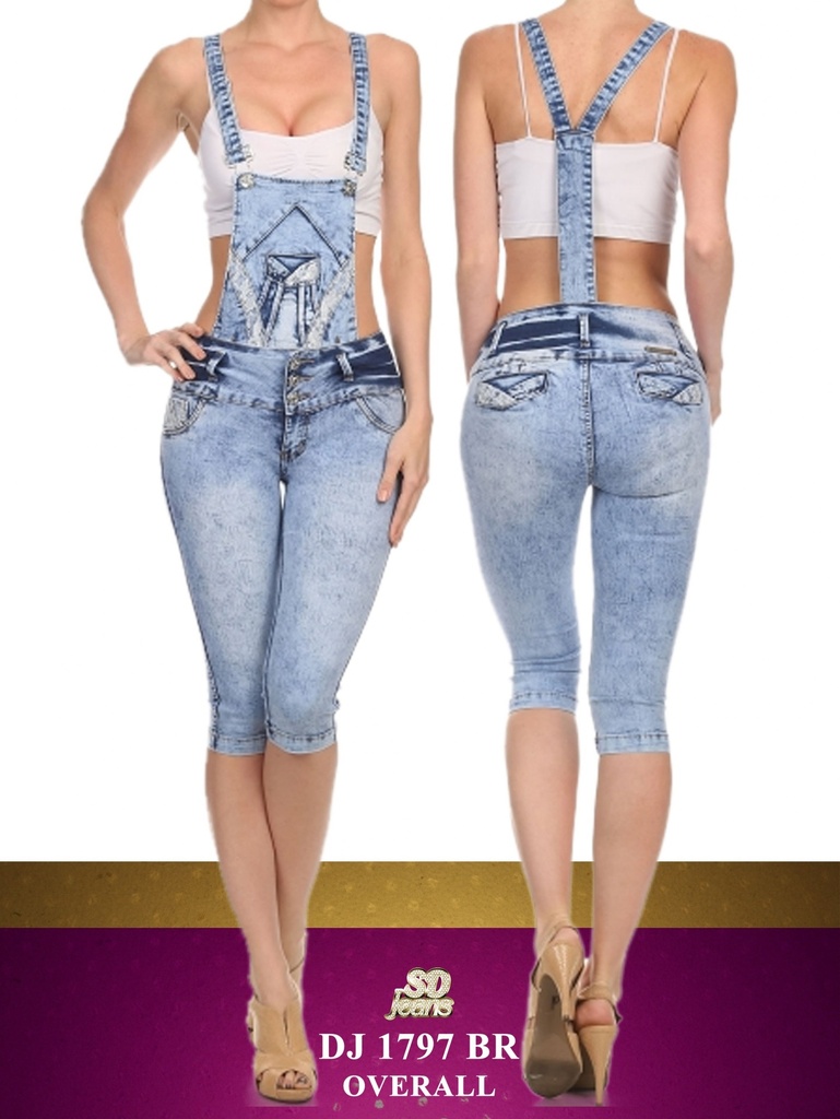 Enterizo Overol Capri Azul Jean Claro para Mujer DJ-1797