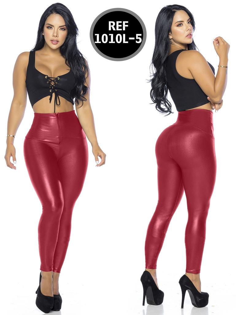 Leggings Colombianos Tiro Alto Brillantes Vino para Mujer – Thaxx 1010L-5
