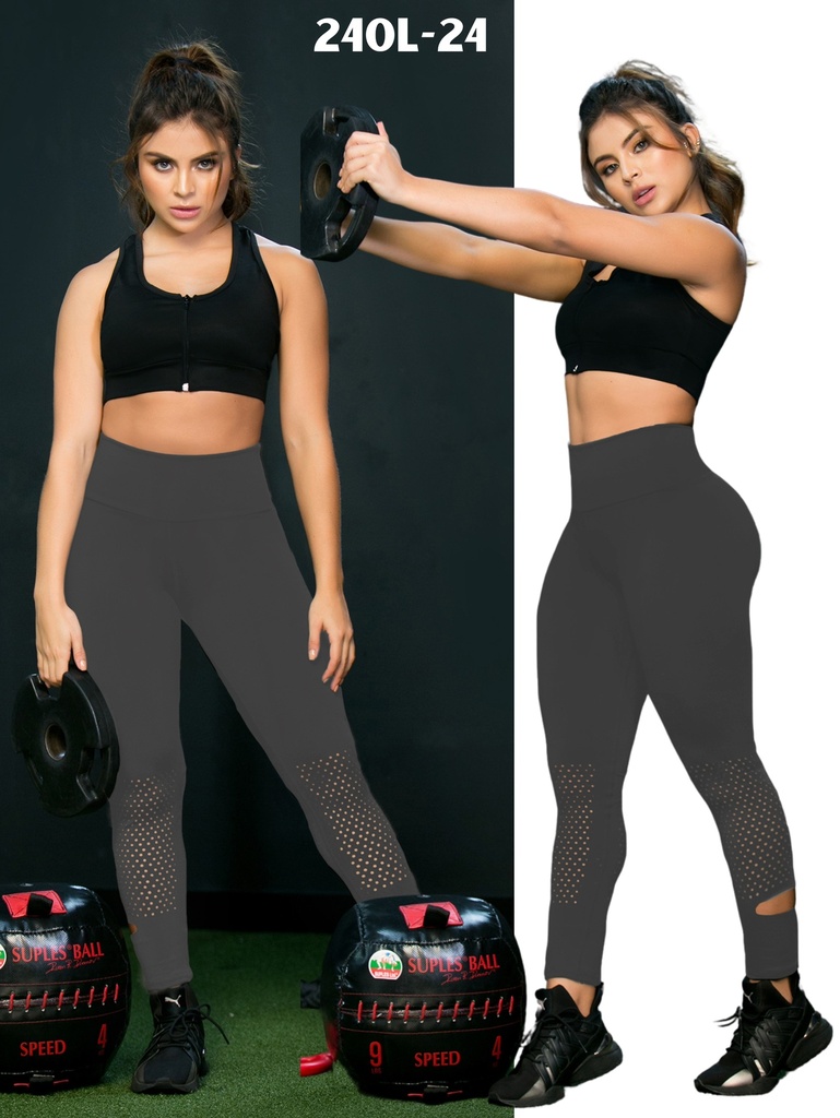 [107240L24S/M] Women's Charcoal Mesh Panel Activewear Leggings 240L-24 (S/M)