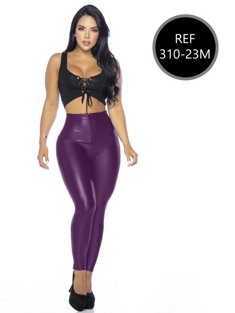 [107310L23MXL] Women's Purple Wet-Look High-Waisted Leggings 310-23M (XL)
