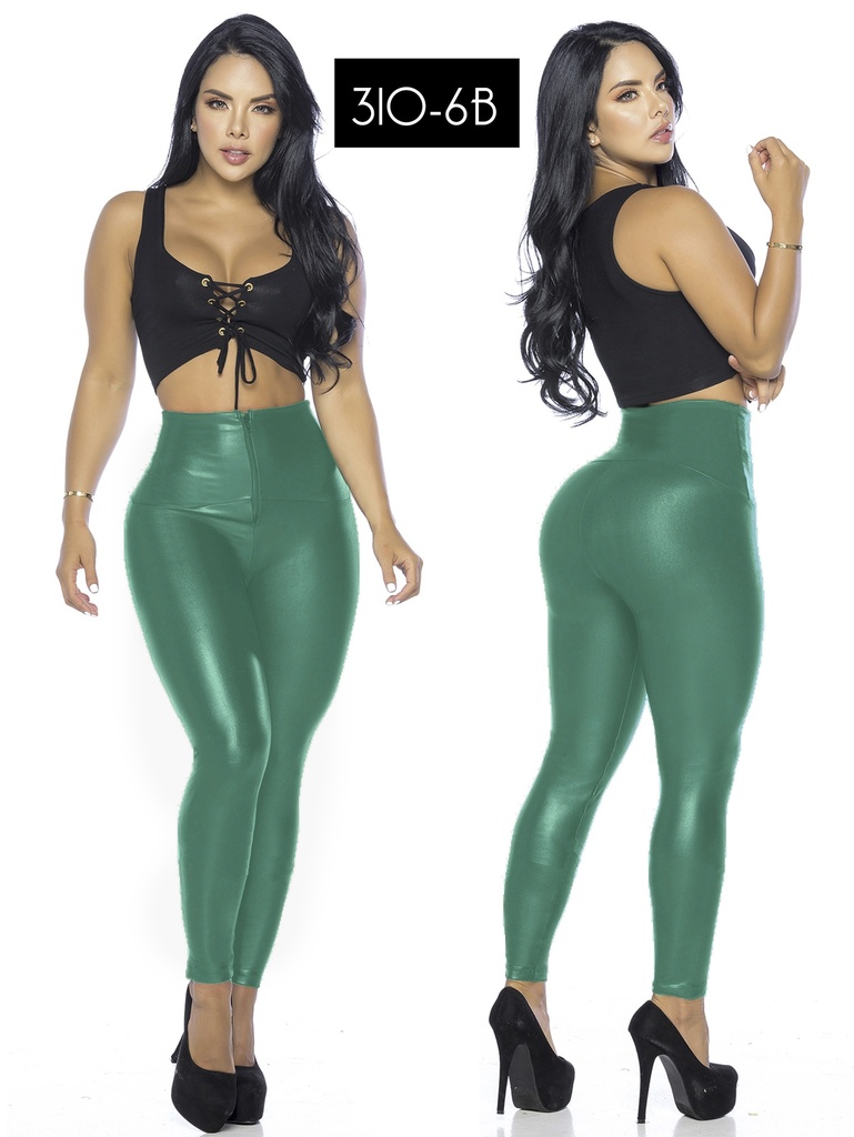Leggings Colombianos Tiro Alto Efecto Cuero Verde Esmeralda para Mujer – Thaxx 310-6B