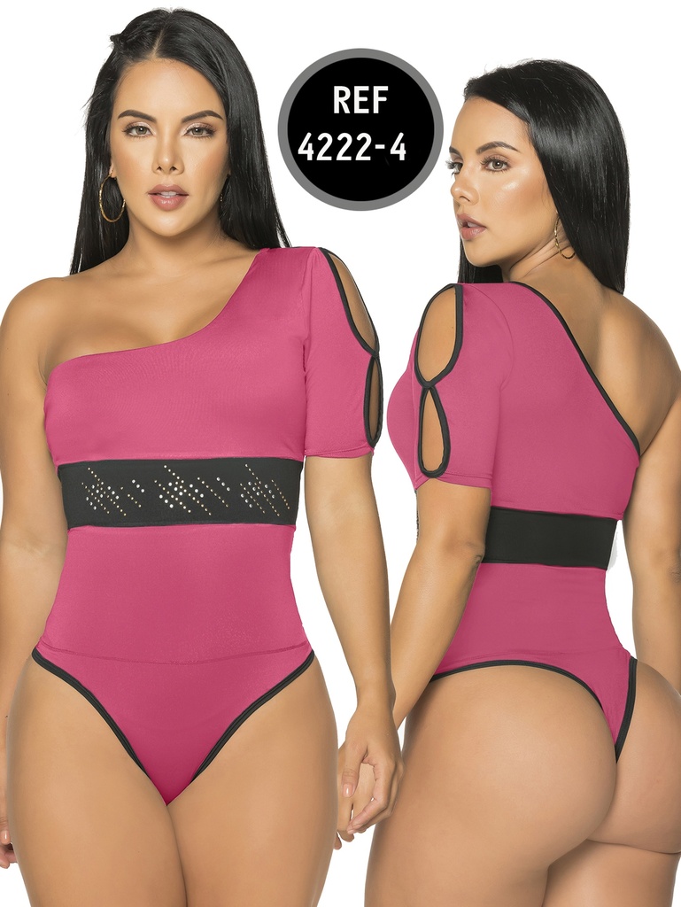 Women's Pink One Shoulder Cutout Sleeve Bodysuit 4222-4