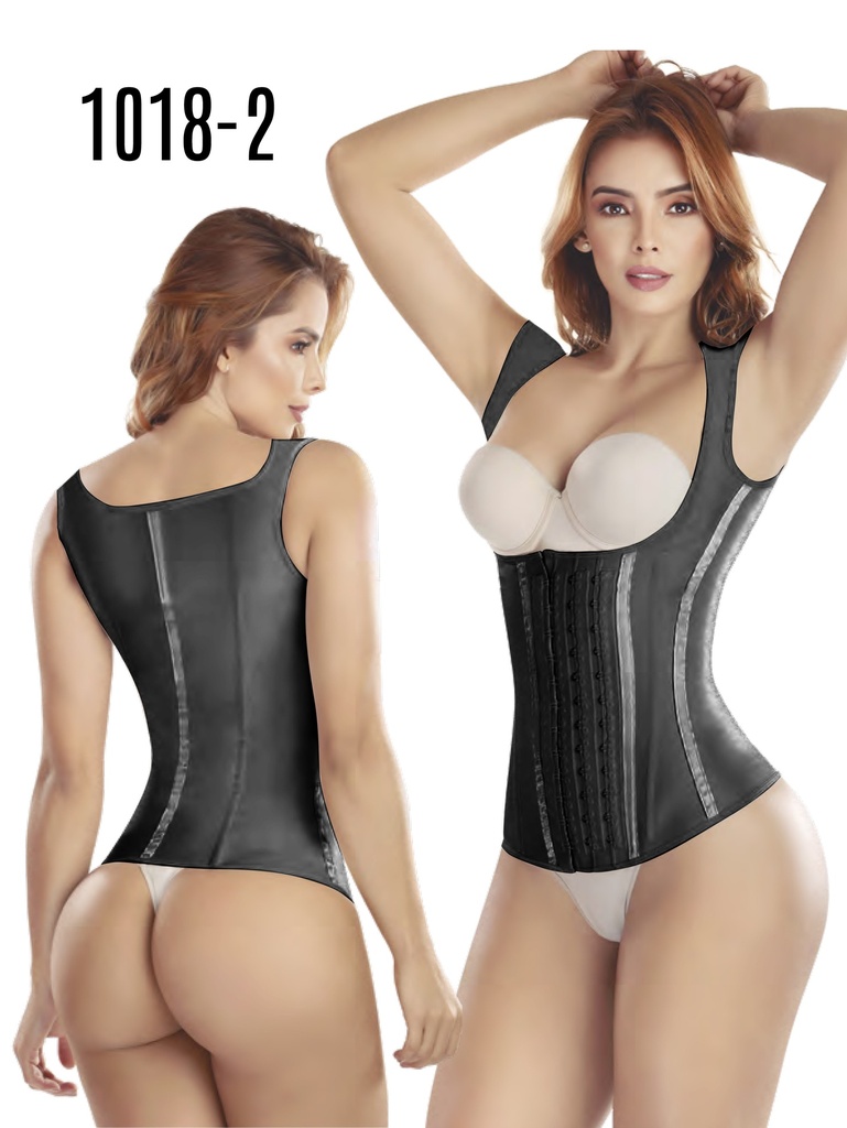 Faja Chaleco Cinturilla de Látex Negro con Cierre de 3 Ganchos para Mujer – Thaxx Estilo 1018