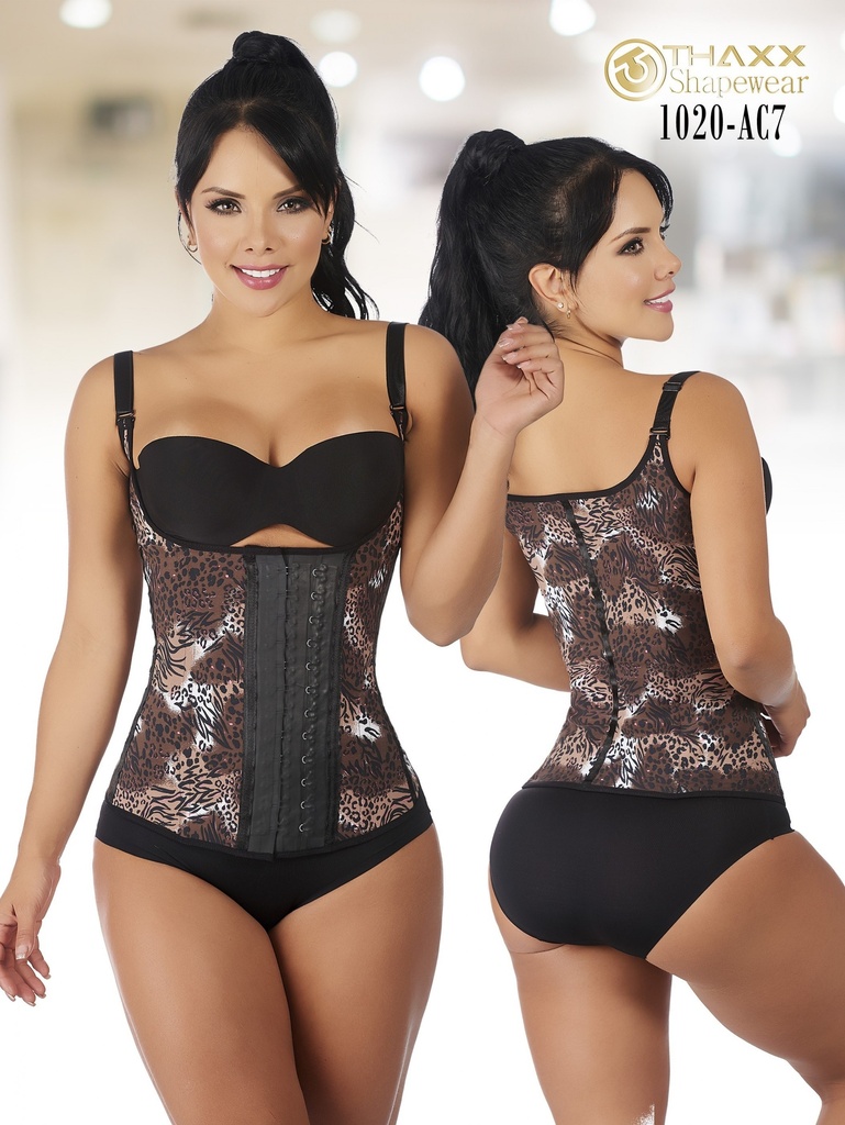 [1371020SAC7] Women's Brown Print Latex Waist Trainer Shapewear Body Shaper 1020-AC7 (S)
