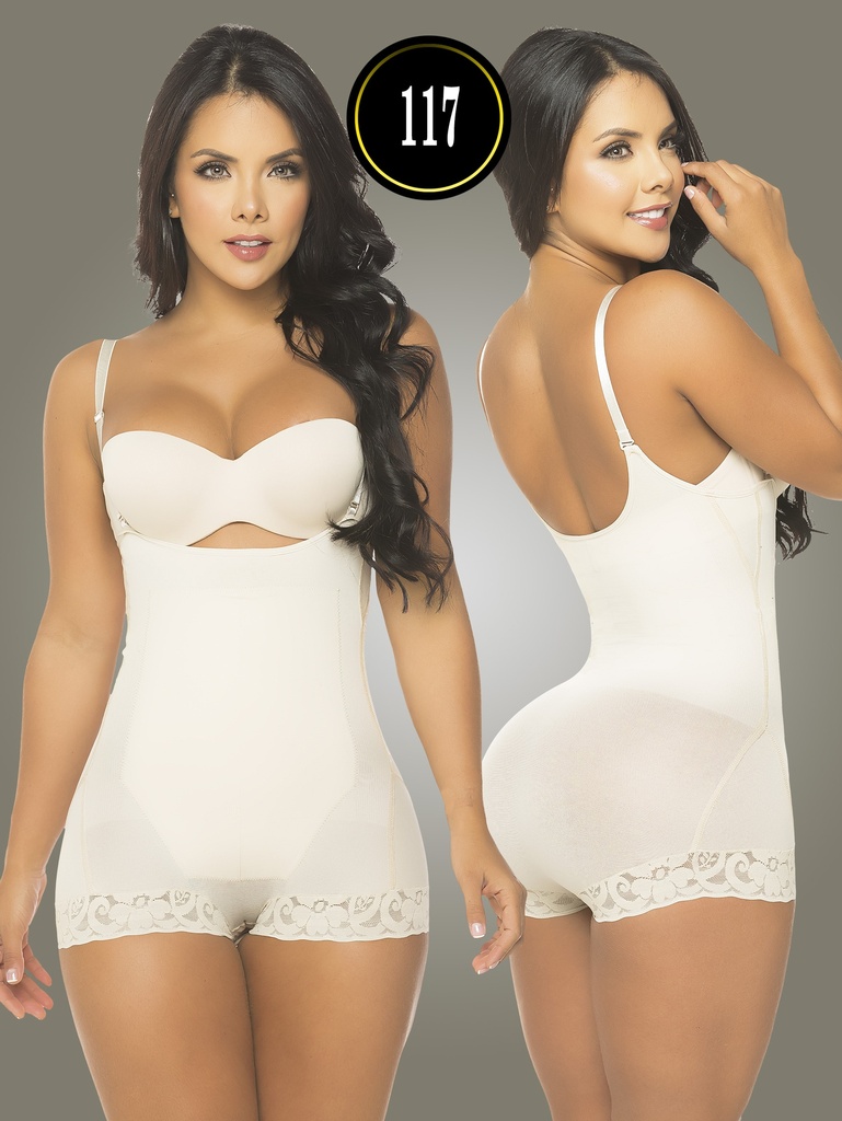 Body Faja Cachetero Beige de Látex con Borde de Encaje