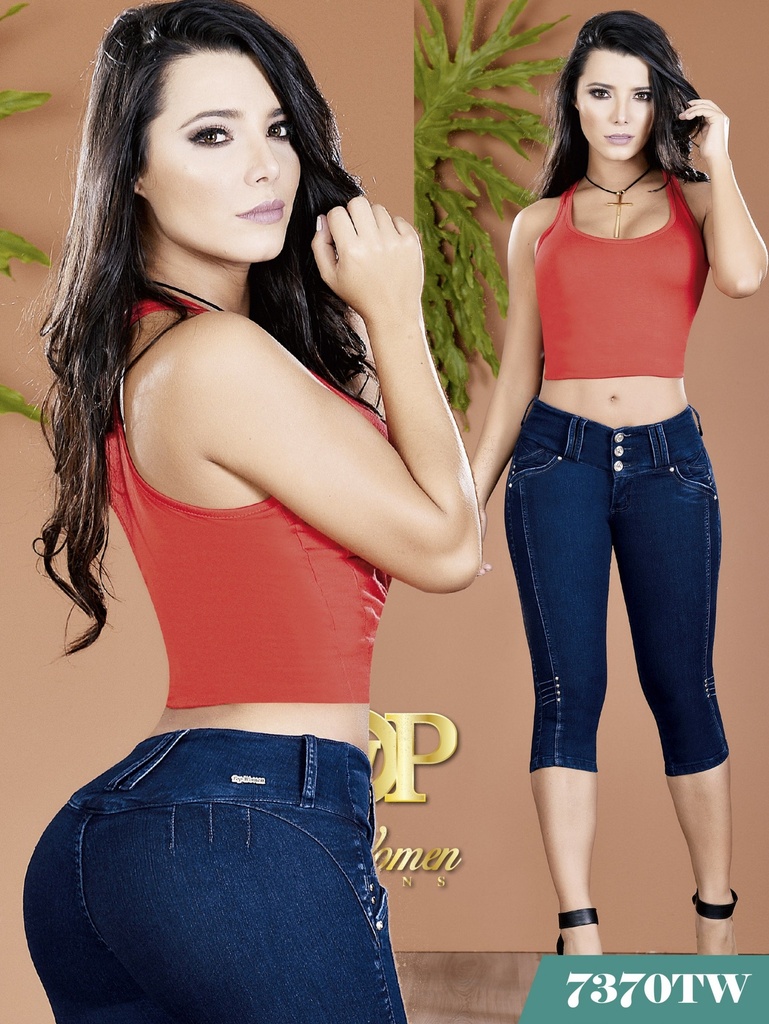 [1237370TW01] Women's Dark Wash Butt Lift Capri Jeans 7370TW