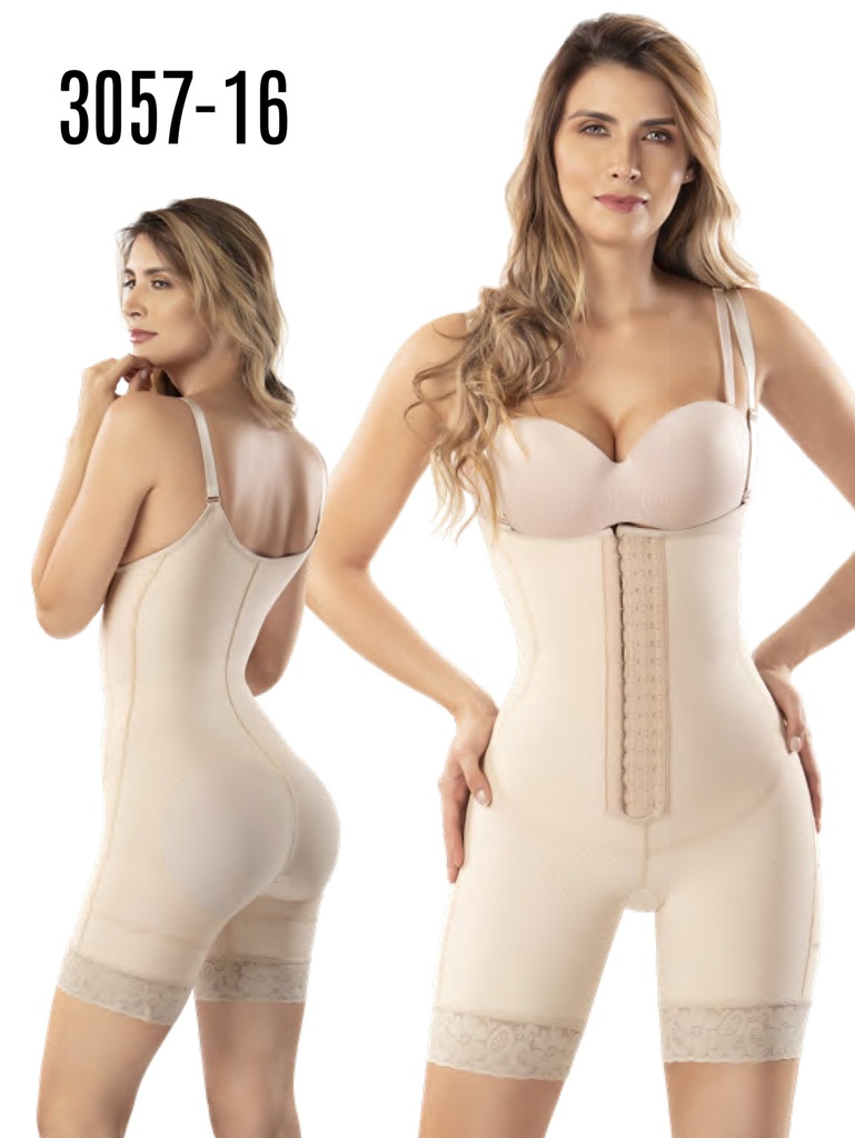 [1373057S16] Women's Beige Powernet Knee-Length Post-Surgical Faja with Straps – Style 3057 (S)