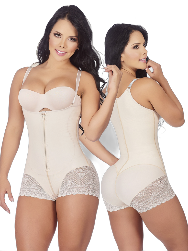 Faja Body Crema Levantacola con Bordes de Encaje y Zona Térmica Abdominal