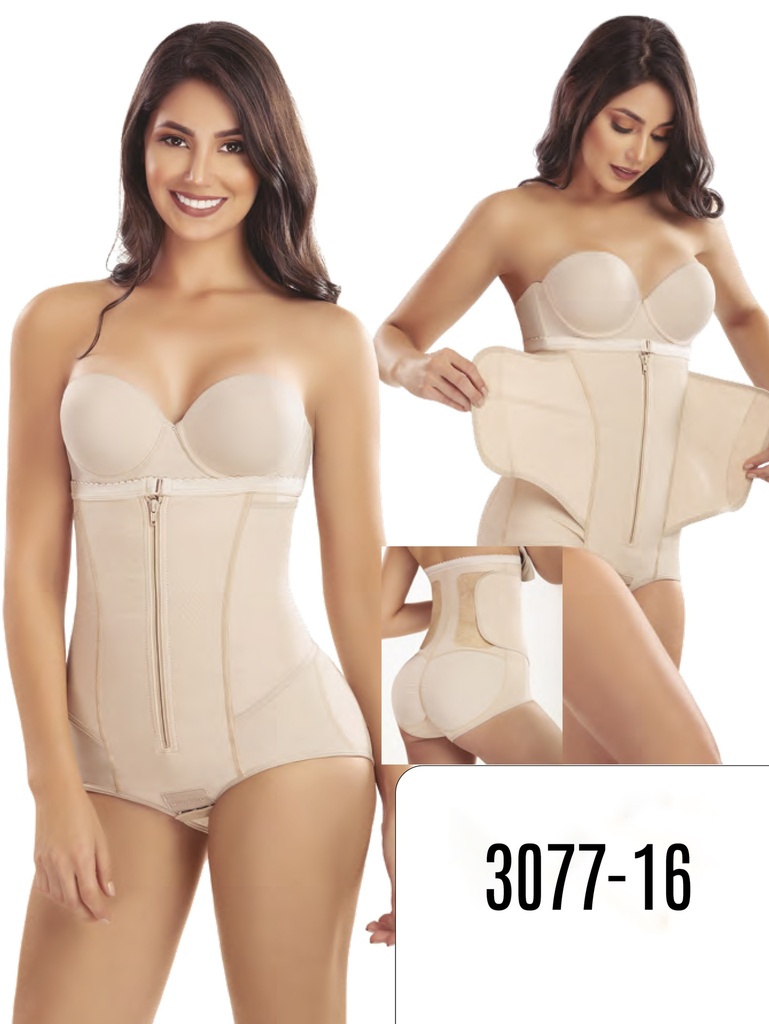 Women's Beige High-Waisted Short Post-Surgical Faja with Zipper – Thaxx Style 3077