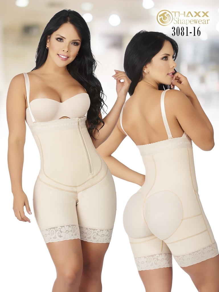 [1373081XXL16] Women's Beige Colombian Mid-Thigh Faja with Straps Plus Size – Thaxx Style 3011 (2XL)