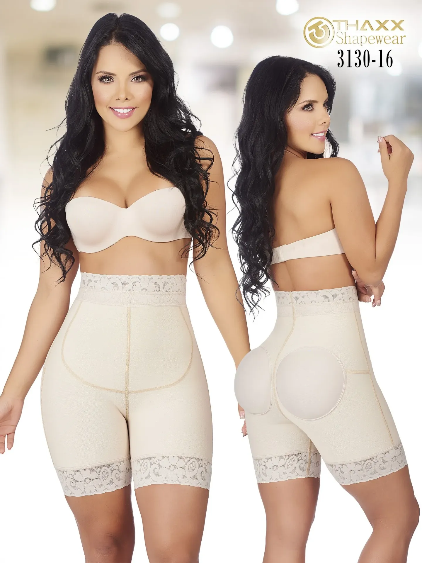 Faja Panty Crema Levantacola de Tiro Alto con Borde de Encaje