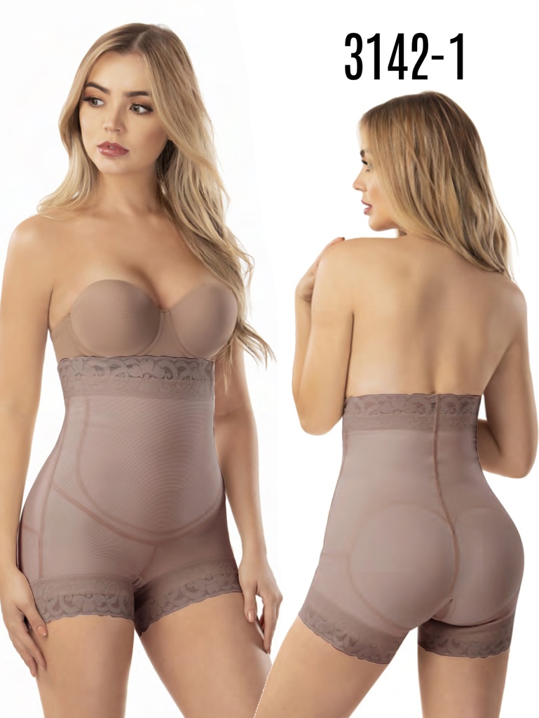[1373142XXL1] Women's Mocha High-Waist Butt-Lifting Tummy-Shaping Shorts Faja – Plus Size (2XL)
