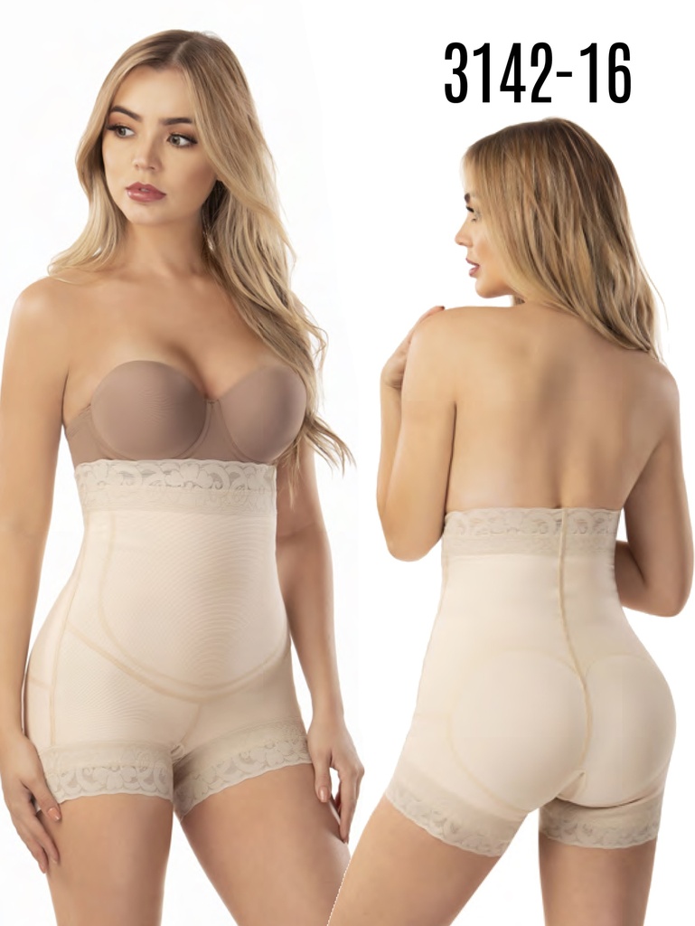 [1373142XXL16] Women's Cream High-Waist Butt-Lifting Tummy-Shaping Shorts Faja – Plus Size (2XL)