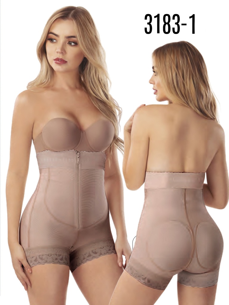 Women's Tan High-Waisted Short Post-Surgical Faja with Zipper Plus Size – Thaxx Style 3183
