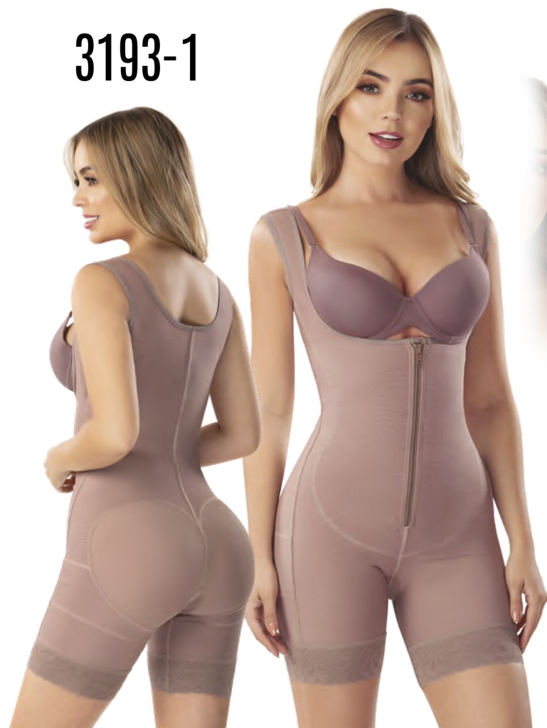 [1373193XS1] Women's Tan Colombian Post-Surgical Faja Knee-Length Vest with Zipper – Thaxx Style 3193 (XS)