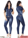 Women's Dark Denim Short Sleeve Butt Lift Jumpsuit 10340T