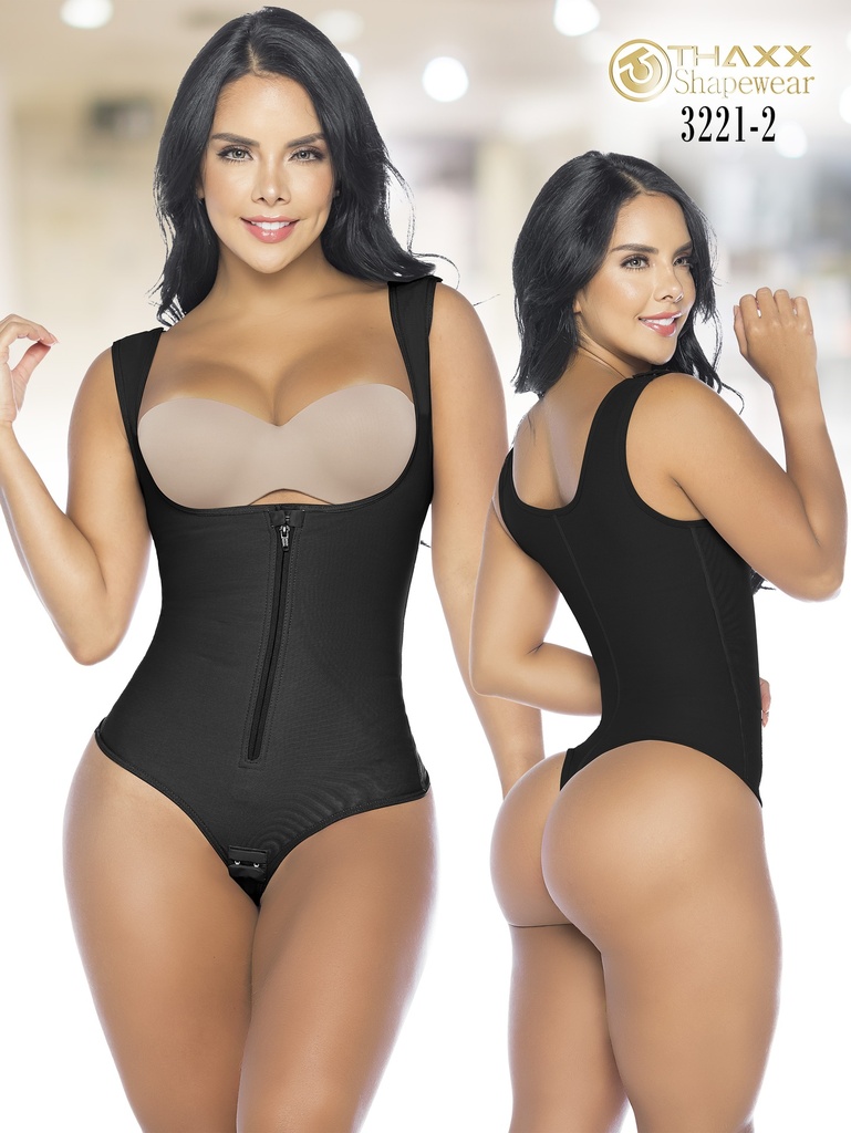 [1373221S2] Women's Black Colombian Thong Body Shaper with Zipper – Thaxx Style 3221 (S)
