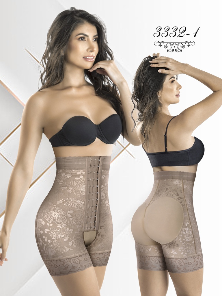 Faja Short Tiro Alto con Cierre de Ganchos Moca de Powernet Colombiana para Mujer – Thaxx Estilo 3332