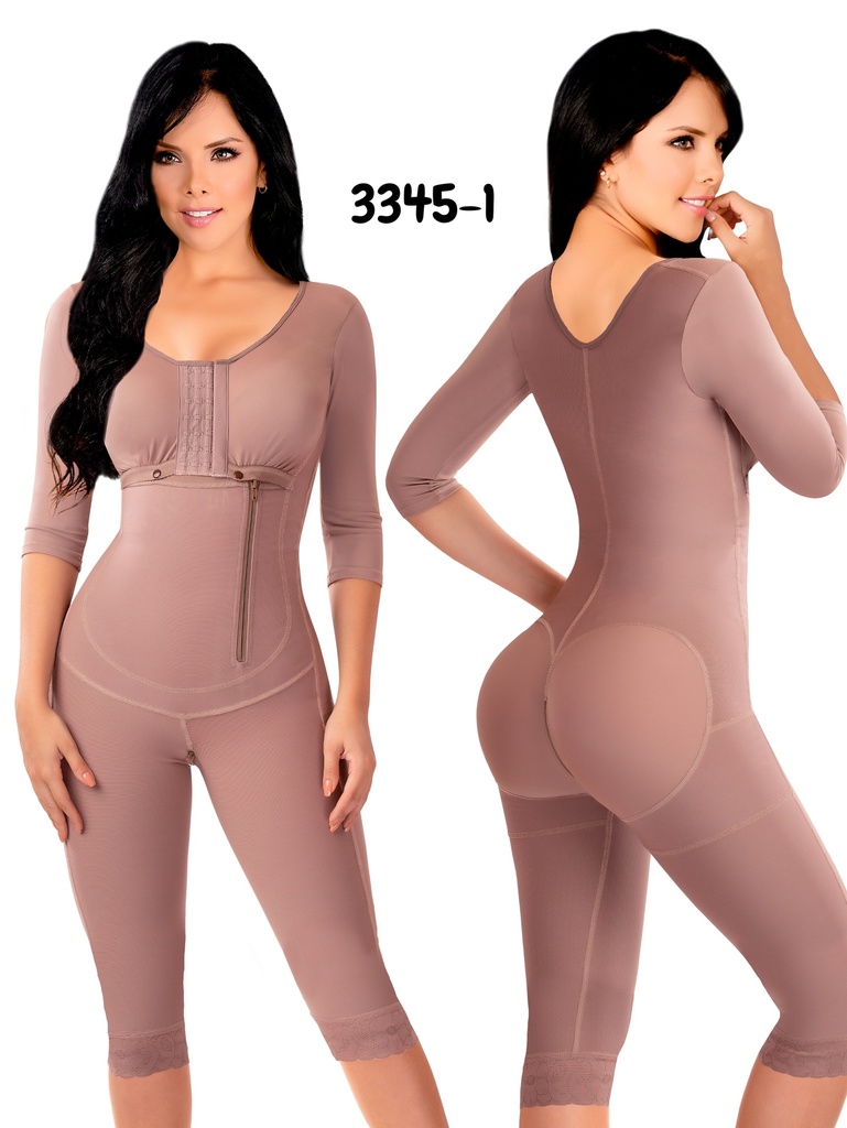 Women's Mocha Long-Sleeve Full Body Post-Surgery Shapewear Body Shaper 3345-1 1373345XX