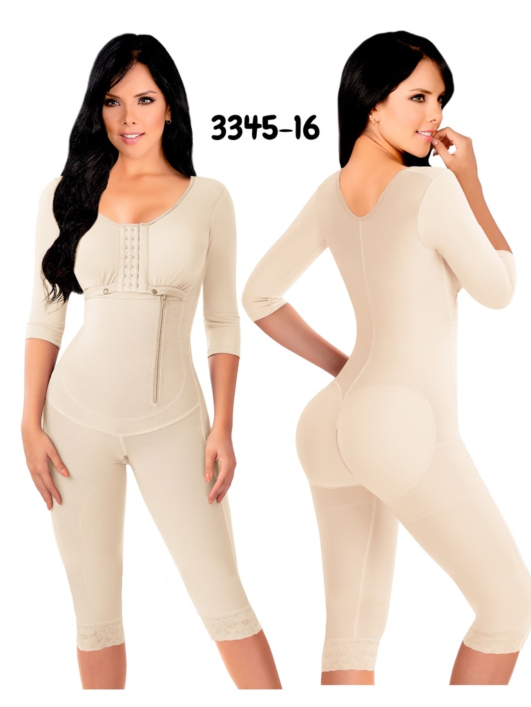 Women's Beige Long-Sleeve Full Body Post-Surgery Shapewear Body Shaper 3345-16 1373345