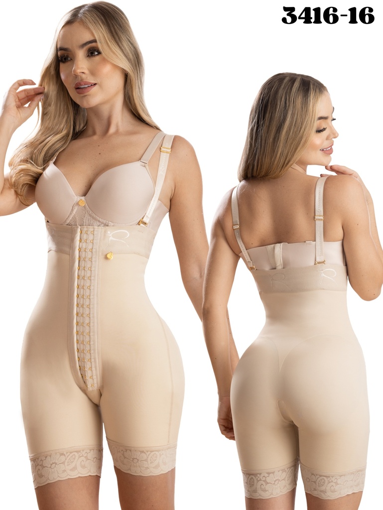 Women's Beige Mid-Thigh Butt Lift Body Shaper with Hooks Shapewear 3416-16 1373416