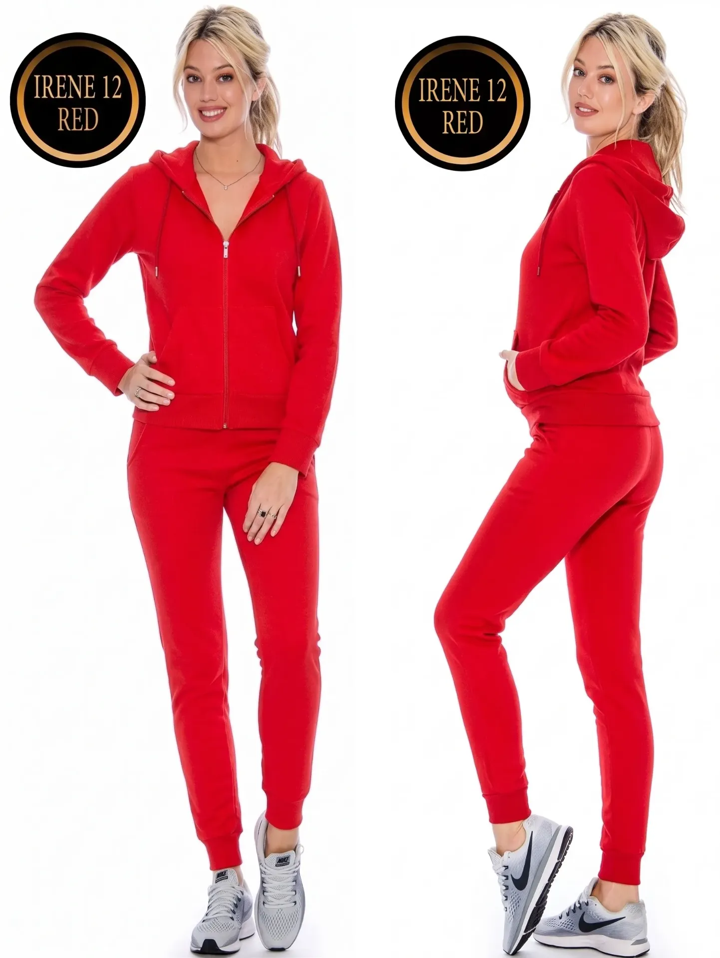 [200012RXXL] Women's Red Zip Hoodie & Joggers Activewear Set 0012-R