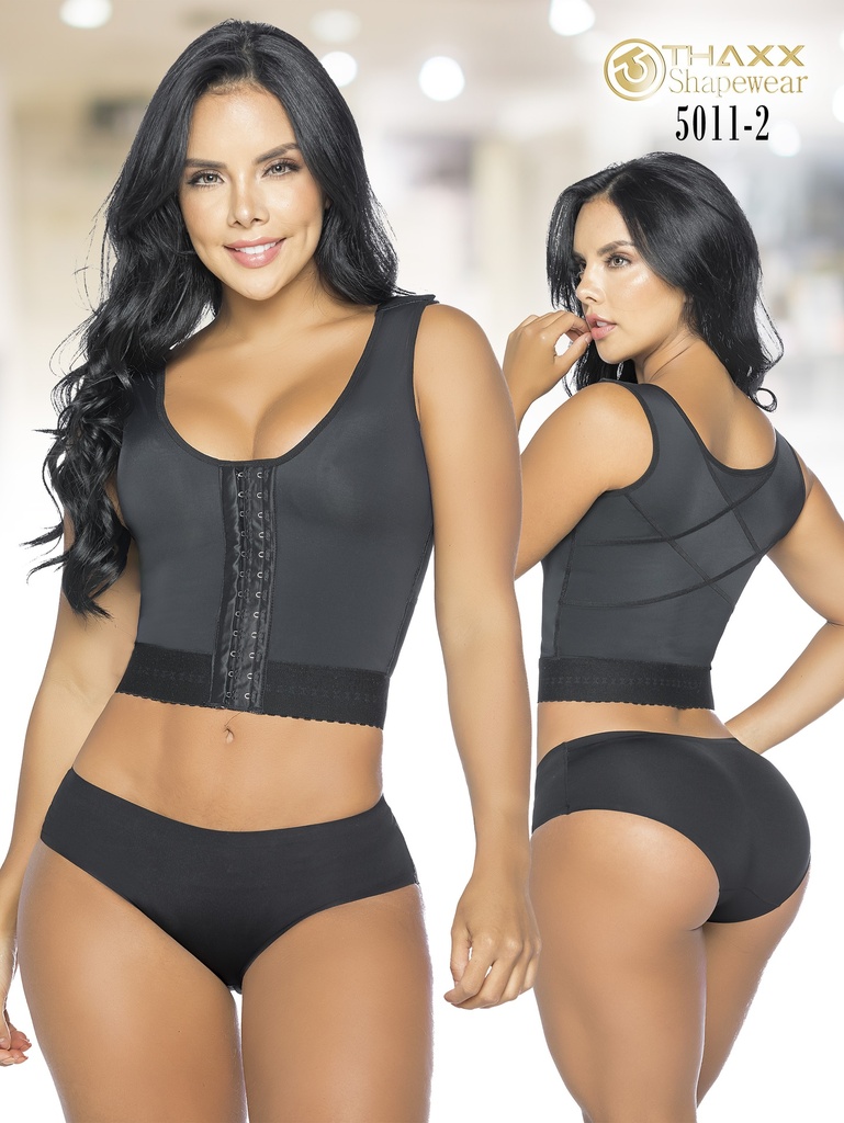 Brasier Postquirúrgico de Soporte y Postura Negro con Cierre de Ganchos para Mujer – Thaxx Estilo 5011